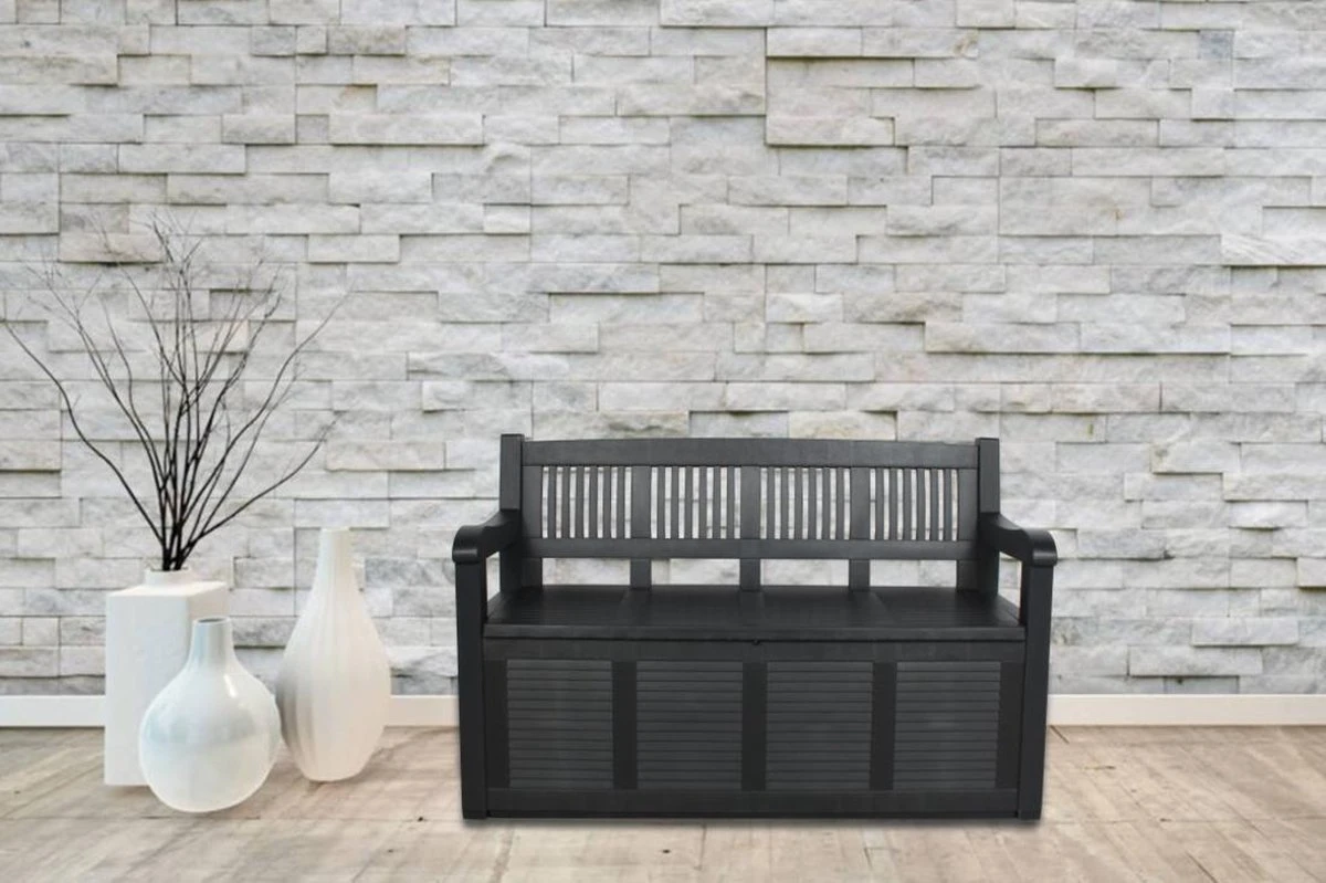 Merkloos Opbergbank Van Kunststof | 130 X 60 Cm | Antraciet 6 Merkloos Opbergbank Van Kunststof | 130 X 60 Cm | Antraciet - Afbeelding 6