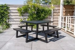 MaximaVida Vierkante Aluminium Picknicktafel Dex 215 Cm Zwart - Lage Instap -Optimaal Tuinmeubel Winkel 1200x800 215