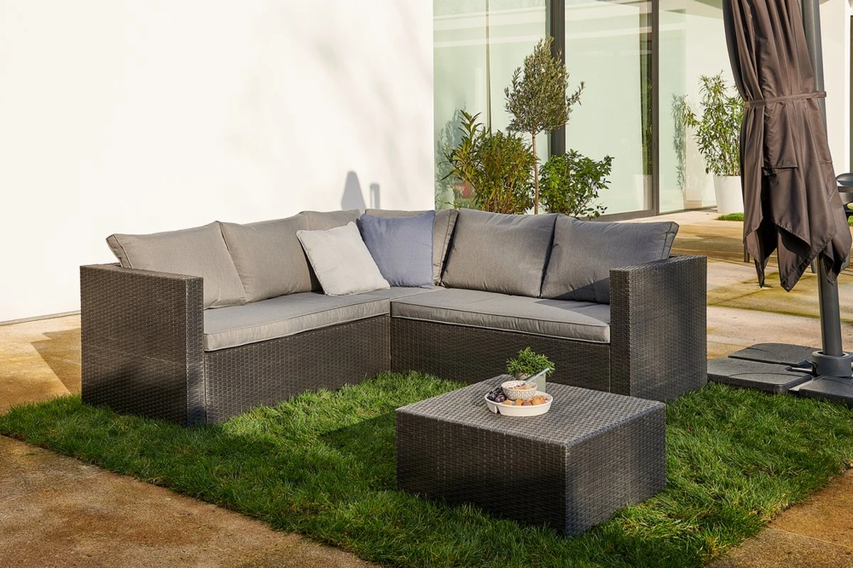 Central Park Hoekbank Loungeset Alea Grijs Staal/riet 3-delig 1 Central Park Hoekbank Loungeset Alea Grijs Staal/riet 3-delig