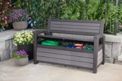 Keter - Hudson Bench Box - 2-zits Bank - Opbergbox - Hout Look & Feel - 227L - 138x63x89cm - Antraciet -Optimaal Tuinmeubel Winkel 1200x800 85