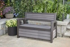 Keter - Hudson Bench Box - 2-zits Bank - Opbergbox - Hout Look & Feel - 227L - 138x63x89cm - Antraciet -Optimaal Tuinmeubel Winkel 1200x800 86