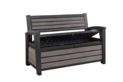 Keter - Hudson Bench Box - 2-zits Bank - Opbergbox - Hout Look & Feel - 227L - 138x63x89cm - Antraciet -Optimaal Tuinmeubel Winkel 1200x800 87