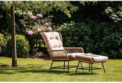 BUITEN Living Dex Wicker Loungestoel Tuin Incl. Wicker Voetenbank | Wicker + Aluminium | Bamboe Antraciet -Optimaal Tuinmeubel Winkel 1200x820