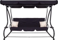 Springos Schommelbank | Linda-Schommel | 3-zits | Waterafstotend | Inclusief 2 Kussens | Verstelbare Luifel | 162 X 200 X 120 Cm | Zwart -Optimaal Tuinmeubel Winkel 1200x824 3