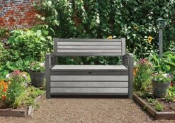 Keter - Hudson Bench Box - 2-zits Bank - Opbergbox - Hout Look & Feel - 227L - 138x63x89cm - Antraciet -Optimaal Tuinmeubel Winkel 1200x841 1