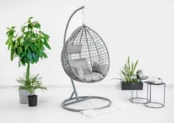 Hangstoel - Ei Stoel - Met Grijze Standaard & Kussens - Tot 125kg -Optimaal Tuinmeubel Winkel 1200x851