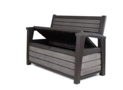 Keter - Hudson Bench Box - 2-zits Bank - Opbergbox - Hout Look & Feel - 227L - 138x63x89cm - Antraciet -Optimaal Tuinmeubel Winkel 1200x873 1
