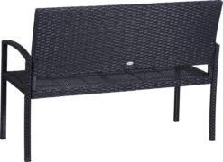 Outsunny Polyrotan Tuinbank 2-zits Parkbank Bank Staal Zwart 867-022 -Optimaal Tuinmeubel Winkel 1200x874