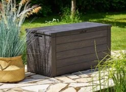 Merkloos Woody Tuin Opbergbox - 324 Liter 45x120x60 Cm - Tuinkussenbox - Antraciet/bruin -Optimaal Tuinmeubel Winkel 1200x884