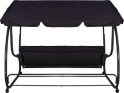 Springos Schommelbank | Linda-Schommel | 3-zits | Waterafstotend | Inclusief 2 Kussens | Verstelbare Luifel | 162 X 200 X 120 Cm | Zwart -Optimaal Tuinmeubel Winkel 1200x897 1
