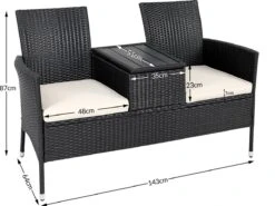 Casaria Tuinbank Polyrattan – 2 Zitter Incl. Tafel & Kussens – Zwart -Optimaal Tuinmeubel Winkel 1200x899 24