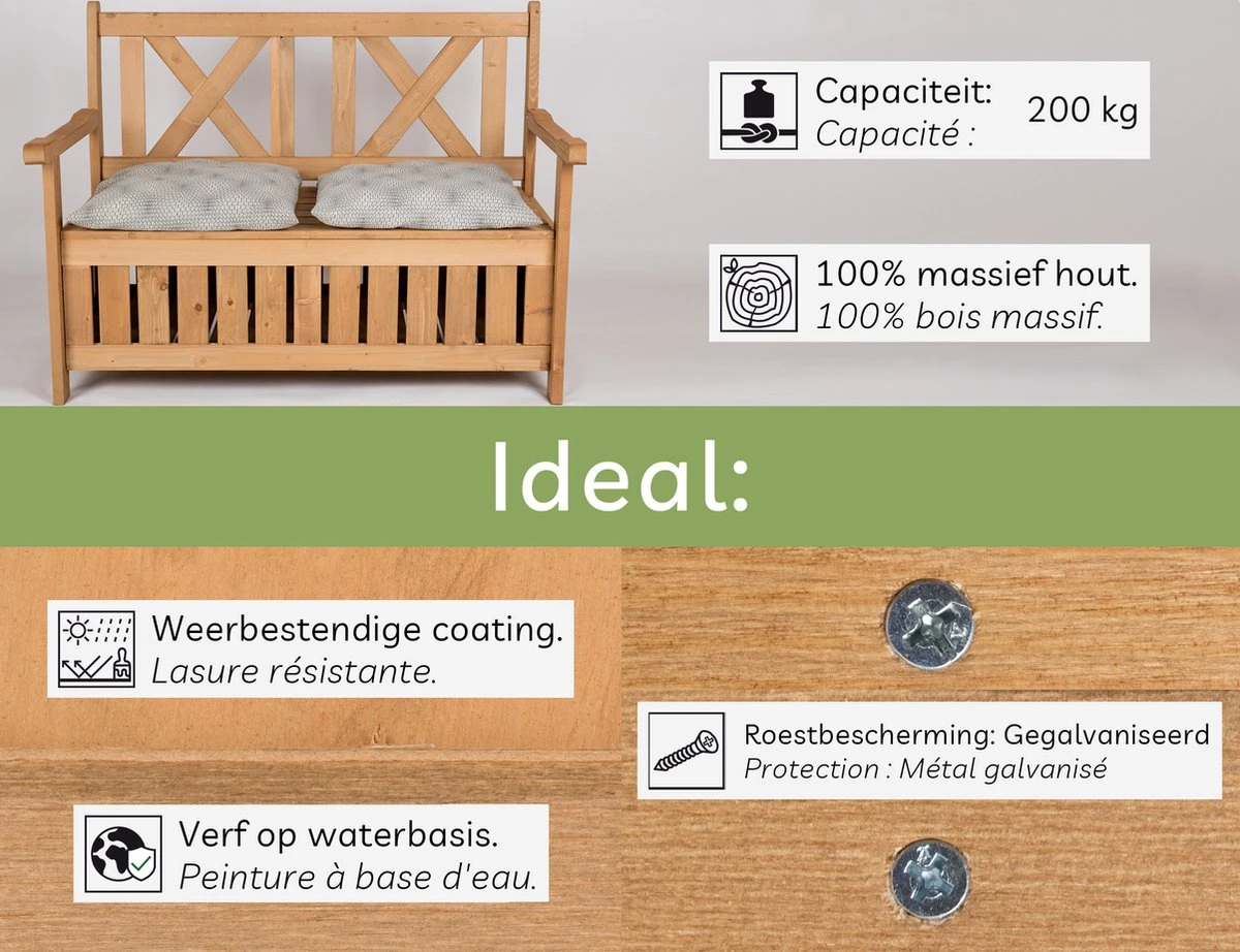 Needs&wants® Houten Tuinbank Met Opbergruimte, 2-zits Kistbank Houten Klassieke Bank Opslag, Grote Tuinopbergbank Van Massief Hout Weerbestendig Voor Buiten Tuin, Balkon, Terras, 115x61x85 Cm, Donker-bruin 8 Needs&wants® Houten Tuinbank Met Opbergruimte, 2-zits Kistbank Houten Klassieke Bank Opslag, Grote Tuinopbergbank Van Massief Hout Weerbestendig Voor Buiten Tuin, Balkon, Terras, 115x61x85 Cm, Donker-bruin - Afbeelding 8