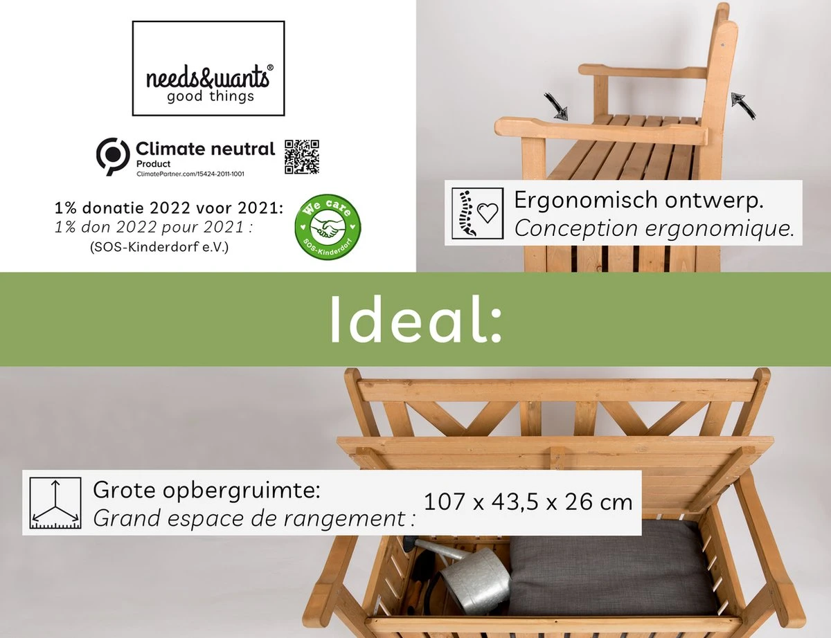 Needs&wants® Houten Tuinbank Met Opbergruimte, 2-zits Kistbank Houten Klassieke Bank Opslag, Grote Tuinopbergbank Van Massief Hout Weerbestendig Voor Buiten Tuin, Balkon, Terras, 115x61x85 Cm, Donker-bruin 3 Needs&wants® Houten Tuinbank Met Opbergruimte, 2-zits Kistbank Houten Klassieke Bank Opslag, Grote Tuinopbergbank Van Massief Hout Weerbestendig Voor Buiten Tuin, Balkon, Terras, 115x61x85 Cm, Donker-bruin - Afbeelding 3
