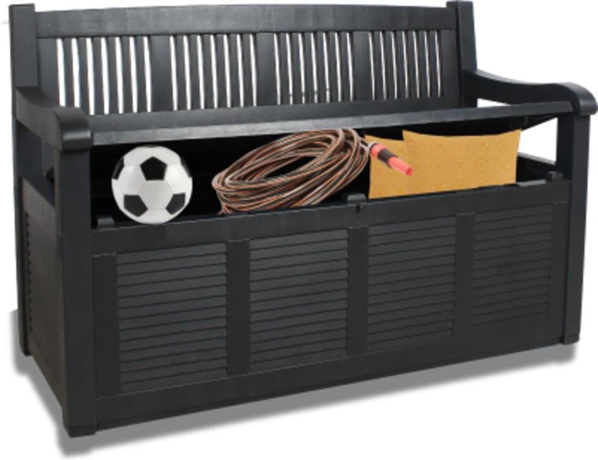 Merkloos Opbergbank Van Kunststof | 130 X 60 Cm | Antraciet 7 Merkloos Opbergbank Van Kunststof | 130 X 60 Cm | Antraciet - Afbeelding 7