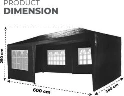 MaxxGarden Partytent - Paviljoen - 3x6m - Incl. Zijwanden - Waterdicht - Zwart -Optimaal Tuinmeubel Winkel 1200x927