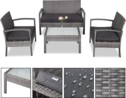 Casaria Polyrattan Loungeset – 2 Stoelen 1 Bank 1 Tafel - Antraciet -Optimaal Tuinmeubel Winkel 1200x931 2