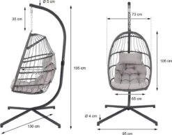 Pro Garden Lowander Hangstoel Egg 191x126x126- Schommelstoel Met Rattan Cocoon En Robuust Stalen Standaard Incl. Kussens - Volledig Inklapbaar - Lichtgrijs -Optimaal Tuinmeubel Winkel 1200x943