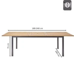 NATERIAL - Uitschuifbare Tuintafel ORIS - Uitschuifbare Tafel Voor 6 Tot 8 Personen - 180-240x100 Cm - Aluminium - Hout Eucalyptus -Optimaal Tuinmeubel Winkel 1200x958