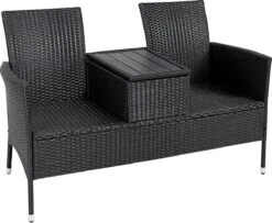 Casaria Tuinbank Polyrattan – 2 Zitter Incl. Tafel & Kussens – Zwart -Optimaal Tuinmeubel Winkel 1200x987