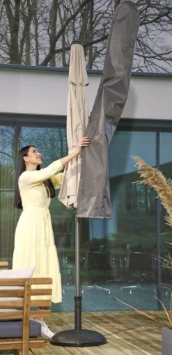 Weersbestendige Parasolhoes - Rond & Vierkant - Max. 3 X 3 M - Grijs / Antraciet - Stokparasol -Optimaal Tuinmeubel Winkel 581x1200