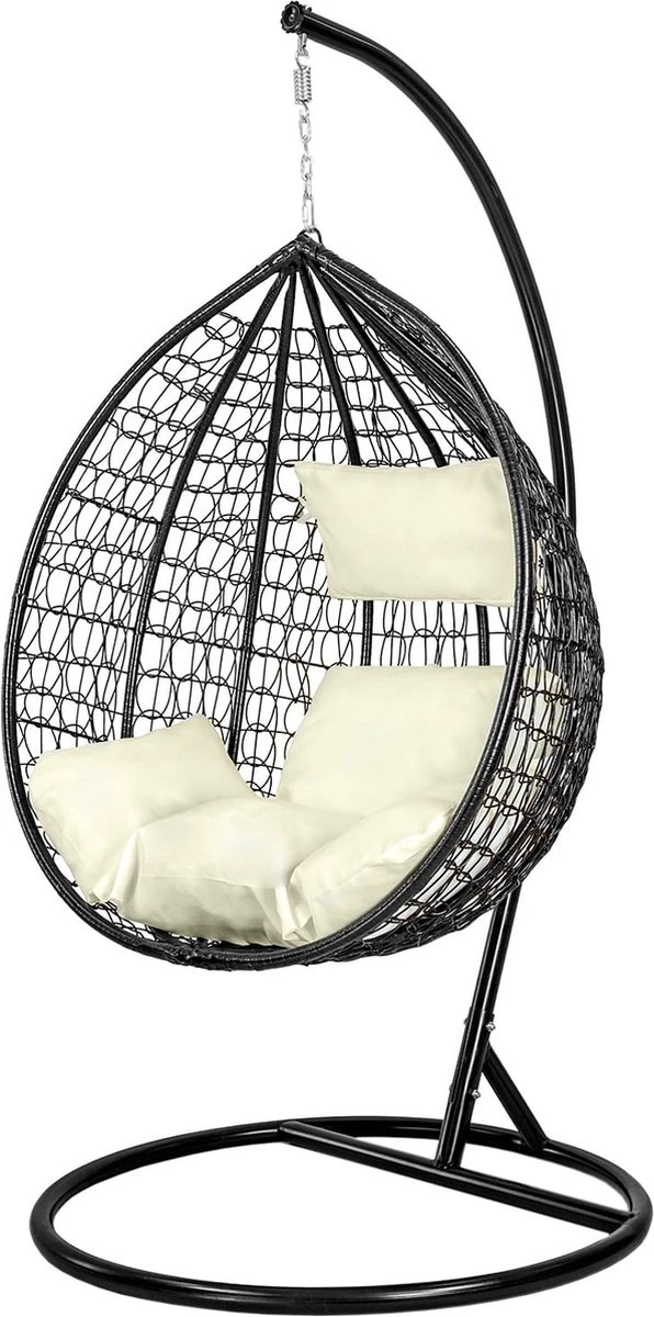 Hangstoel - Ei Stoel - Met Frame - Zwart Beige - Tot 125 Kg 1 Hangstoel - Ei Stoel - Met Frame - Zwart Beige - Tot 125 Kg