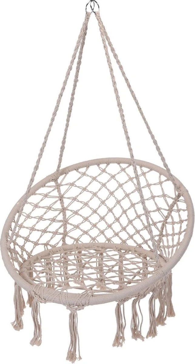 Merkloos Hangstoel Katoen - Beige/Wit - Ø80CM 1 Merkloos Hangstoel Katoen - Beige/Wit - Ø80CM