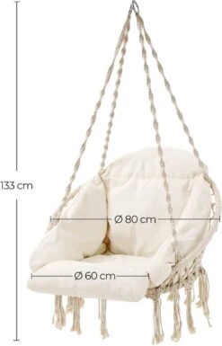 Hangstoel, Hangschommel, Hangstoel Met Een Dik Kussen, Tot 120 Kg Belastbaar, Voor Tuin, Balkon, Woonkamer, Terras, Scandinavische Stijl, Modern, Beige HMDC042M01 -Optimaal Tuinmeubel Winkel 770x1200