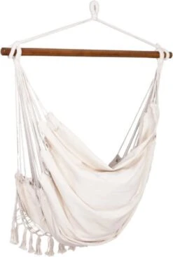 Springos Hangstoel | Binnen & Buiten | Met 2 Kussens | Boekenvak | Ook Voor Kinderen | Belastbaar Tot 150 Kg | Wit -Optimaal Tuinmeubel Winkel 806x1200