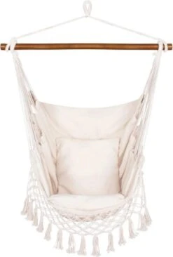 Springos Hangstoel | Binnen & Buiten | Met 2 Kussens | Boekenvak | Ook Voor Kinderen | Belastbaar Tot 150 Kg | Wit