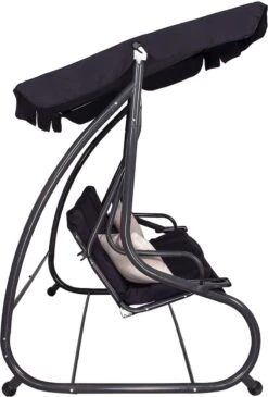 Springos Schommelbank | Linda-Schommel | 3-zits | Waterafstotend | Inclusief 2 Kussens | Verstelbare Luifel | 162 X 200 X 120 Cm | Zwart -Optimaal Tuinmeubel Winkel 813x1200