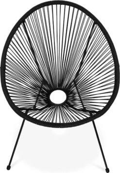 Set Van 2 Design Stoelen Ei-vormig - Acapulco Zwart - Stoelen 4 Poten Retro Design, Plastic Koorden, Binnen/buiten -Optimaal Tuinmeubel Winkel 830x1200