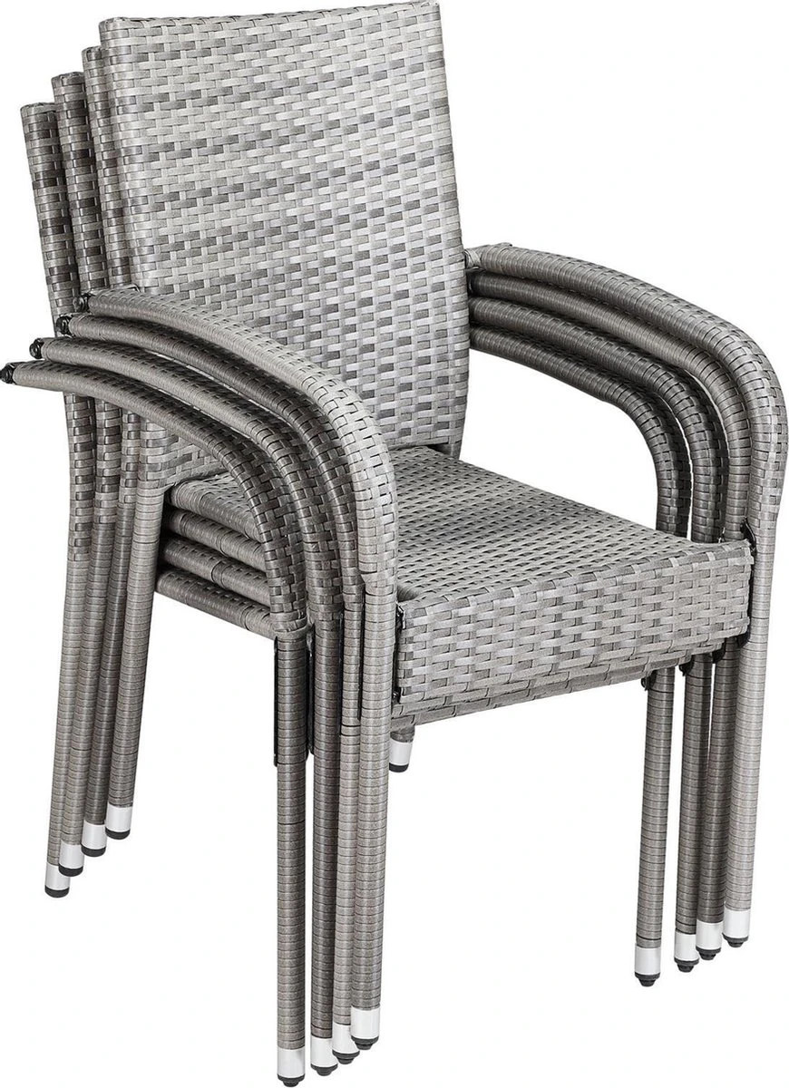 Casaria Polyrattan Tuinstoelen – 4 Stuks Stapelbaar – Grijs