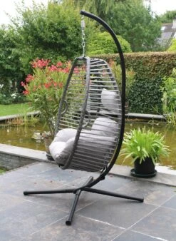 Pro Garden Lowander Hangstoel Egg 191x126x126- Schommelstoel Met Rattan Cocoon En Robuust Stalen Standaard Incl. Kussens - Volledig Inklapbaar - Lichtgrijs -Optimaal Tuinmeubel Winkel 878x1200 2