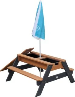 AXI Nick Zand & Water Picknicktafel In Antraciet/Bruin - Parasol Blauw/Wit - Picknick Tafel Voor Kinderen Van Hout -Optimaal Tuinmeubel Winkel 930x1200 1